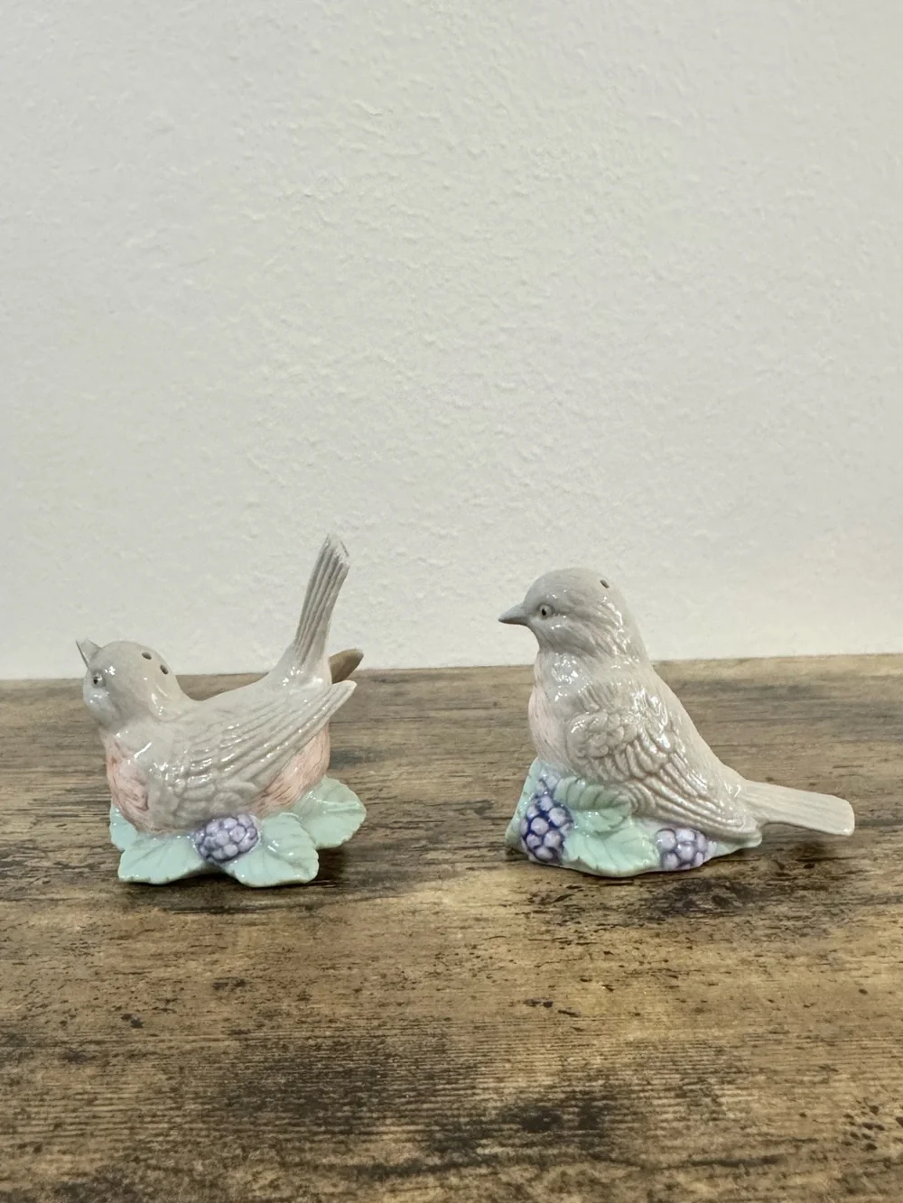 Vintage Bird Salt & Pepper Shakers | Porcelain Floral Berry